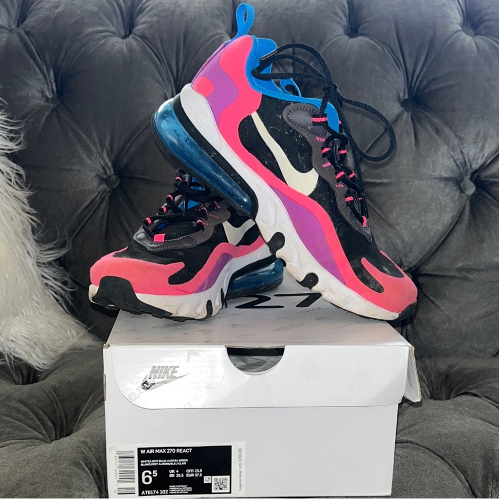 Nike Air Max 270 React Black and Pink Sneakers